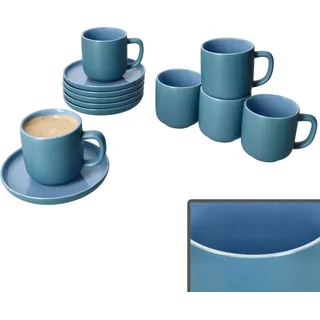 Ritzenhoff 6er Set Jasper Espressotassen & Untertassen Ozeanblau für 6 Personen - Blau