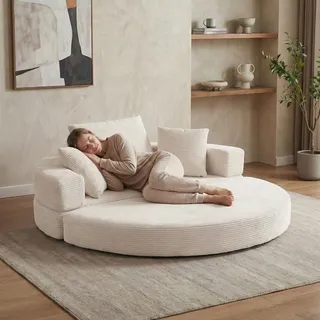 LVHOM Modulares Schlafsofa, Klappbares Bodensofa 2 Sitzer aus Cord, Klappsofa für Gäste & kleine Räume, Tagesbett Ohne Montage, Beige - Beige