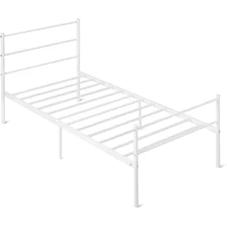 Amazon Basics Bettgestell mit Kopfteil, rutschfest mit Stahllamellen, Metall, Nicht klappbar, 90 x 200 cm, Einzelbett, weiß