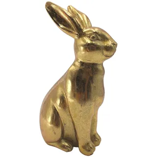 Dekohelden24 Goldener Hase aus Polyresin, Osterhase, Osterdeko, Größe: L/B/H ca. 9 x 5,5 x 16 cm, klein