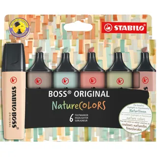 Stabilo BOSS ORIGINAL NatureCOLORS - 6er Pack - beige, warmgrau, grünerde, siena, schlammgrün, umbra