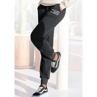 Jogginghose BUFFALO, Damen, Gr. 32/34, N-Gr, schwarz, angeraute Sweatware, Obermaterial: 60% Baumwolle, 40% Polyester, unifarben, bequem lang, Hosen Jogginghose, mit seitlichen Eingrifftaschen, Loungewear, Topseller