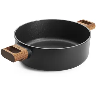Woll Eco Logic QXR Kasserolle, rund mit 2 Holz-Seitengriffen - Induktiv -, Ø 24 cm, 8 cm hoch - Geeignet für alle Herdarten, PFAS-frei, Antihaft-Versiegelung, Aluminiumguss, backofenfest, schwarz