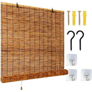 Natur Bambus Rollo für Aussenbereich Balkon Wetterfest Bambusrollo Ohne Bohren Schilfvorhänge Bambus Jalousien 60 70 80 90 100 110 120 140 160 180 200 cm Breite Sonnenschutz Sichtschutz Rollo
