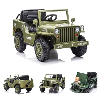 ES-Toys Kinder Elektrofahrzeug Offroad Militär, Allradantrieb, EVA-Reifen, MP3 - Grün