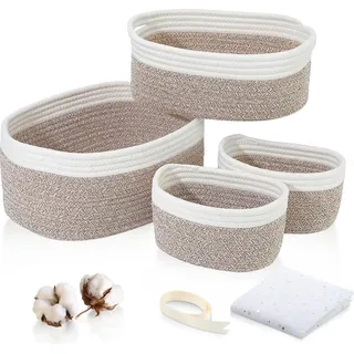 Set von 4 geflochtenen Baumwollseil-Aufbewahrungskörben mit Griff - Aufbewahrungskörbe für das Kinderzimmer und Badezimmerorganizer