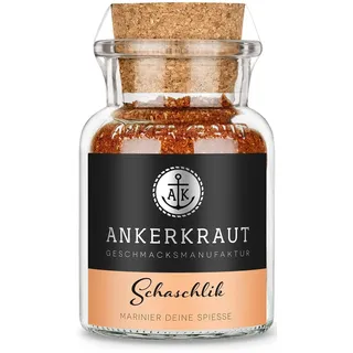 Ankerkraut Schaschlik, Marinade für Fleischspieß, Rind-, Lamm- und Schweinefleisch würzen, Grill oder Pfanne braten, Gemüse-Spieß, 70 g im Korkenglas