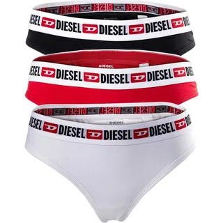 DIESEL Damen String 3er Pack - UFST-Stars-Threepack, Tanga, Slip, Baumwolle Stretch Weiß/Schwarz/Rot L