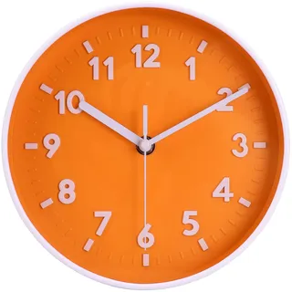 Topkey 8 Inch Silent Wall Clock Easy Readable Big Numbers Non Ticking Round Stylish Modern Clock Decorative for Kitchen Home Dining Room and Office-Orange