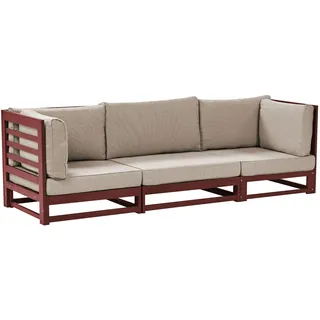 BELIANI Gartensofa Mahagonibraun aus Akazienholz mit Auflagen in Taupe 3-Sitzer Sofa Retro Landhaus Stil Terrasse Outdoor Außenbereich - Dunkelbraun, Grau, Beige