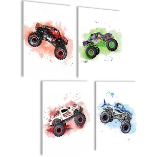 mojoliving Bilder Kinderzimmer jungen Baby Zimmer Poster Set Wandbilder Kinderzimmer mädchen Babyzimmer Deko Bilder für Baby Zimmer Dekoration (Monster Trucks)