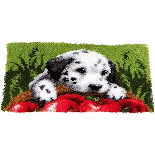 VERVACO Knüpfteppich Set DIY Handarbeit Set Knüpfset für Anfänger Dalmatiner Teppich zum Selber Knüpfen Basteln Erwachsene Kreativ 53 x 39 cm Latch Hook Kit Knüpfhaken Zubehör Haus Dekoration