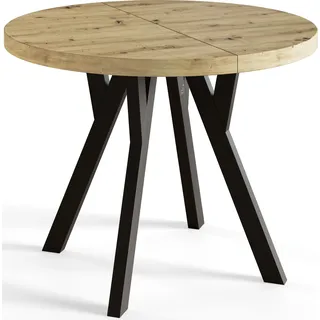 Runder Esszimmertisch OVO, ausziehbarer Tisch Durchmesser: 120 cm bis 220 cm, Wohnzimmertisch, Artisan - Beige, Schwarz