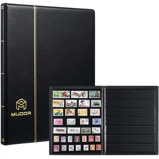 MUDOR Briefmarkensammelalbum, 7 Reihen Taschen Stempelbuch für Sammler, 10 Blatt Stempelstockbuch, Schwarz