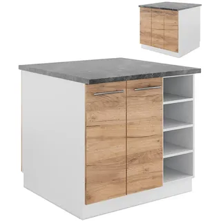 Vicco Kücheninsel Fame-Line 90 cm Eiche/Weiß