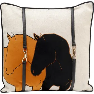 Kare Design Kissen Pferde Date Motiv, Mehrfarbig, Quadratisch, 45x45 cm | mit Füllung, mit Reißverschluss, Samtoptik Bezug, Pferdemotiv, Dekokissen, Zierkissen fürs Wohnzimmer, Sofa