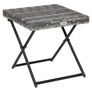 Gartentisch Polyrattan Beistelltisch Grau – Quadratischer Balkontisch 40x40x40 cm – Klappbarer Couchtisch mit Metallgestell für Au?en & Innen - Grau