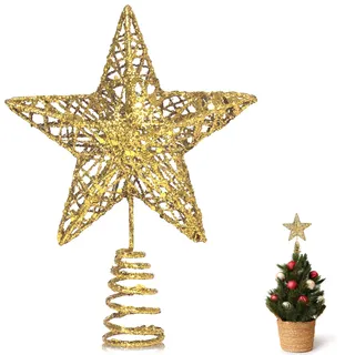 GXFCING Christbaumspitze Baumspitze Kleine Stern Glitzer 3D Metallic Weihnachtsbaumspitze Tannenbaum Spitze Stern für Weihnachtsbaum Christbaumschmuck 15 x 12cm (Gold, S)