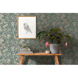 A.S. Création "THE BOS Floral Blätter", grün (grün goldfarben petrol), B:0,53m H:0,01m L:10,05m, Vinyl, Vlies, Tapeten, Florale Tapete Tapete Floral Tapeten Wohnzimmer Schlafzimmer Küche