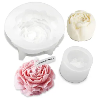2 Stück Silikonform Blumen Kerzenform Silikon 3D Kerzenform Pfingstrose Blumen Kerzen Silikonform für die Herstellung von handgefertigten Duftkerzen, Seifen, Gips Harzhandwerk, etc.
