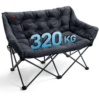 EVER ADVANCED Campingstuhl Faltbar 124CM Breit Campingsofa für 2 Personen Faltsofa 320KG Belastbar, Campingcouch Dick Gepolstert Klappstuhl XXL 2 Sitzer Hohe Lehne für Outdoor Garten Balkon Indoor