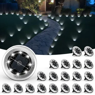 Solpex Klein Solar Bodenleuchten, Solarleuchte für Garten 8 LEDs 20 Stück, Weiß Gartenleuchten Edelstahl Wasserdicht für außen, Garten, Terrasse, Rasen, Hof, Gehweg