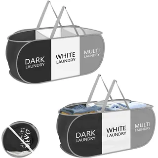 2 Stück Faltbarer Wäschekorb 3 Fächer Pop Up Wasserdicht Schmutzige Kleidung Korb Waschküchen, Kinderzimmer, Schlafzimmer und auf Reisen Zur Aufbewahrung von Kleidung, Spielzeug Aufbewahrungskorb