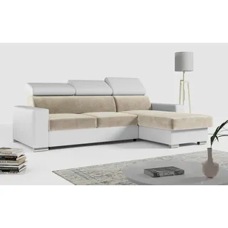 MKS Meble Eckcouch Kunstleder 2-Sitzer Beige/Weiß