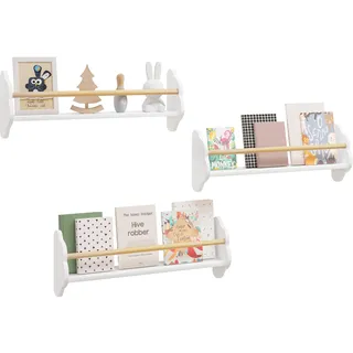 WOLTU Bücherregal Kinder Wand 3er Set, Wandregal Kinderzimmer, Kinderregal für Buchaufbewahrung, aus Kiefernholz MDF, für Kinderzimmer Spielzimmer, Weiß