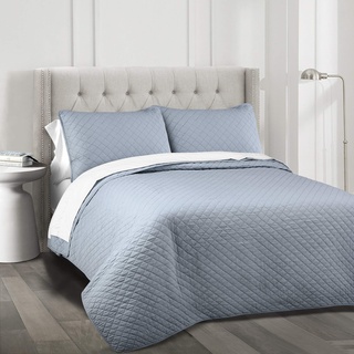 Lush Decor AVA Quilt Diamond Pattern Solid 3 Piece Oversized Bedding Blanket Bedspread Set - Full/Queen - Blue