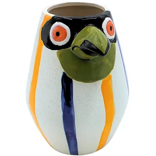 XL Dekovase, Vasenkopf, Papageivase, Blumenvase, Tiervase, Tischvase, Keramikvase Vase als Papagei mit grünen Schnabel, Vase mit Papagei Dekor aus Keramik in bunt, L/B/H 15 x 12 x 16 cm.