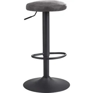 Manahee Design | Grauer Barhocker Wildlederoptik ohne Lehne | Schwarzes Metall & Stoff | 40 x 58-79 cm | 100 kg Belastung