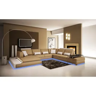 XXL Wohnlandschaft Design Ecken Polster Sofa Couch Leder Sofas Garnitur U Form - Braun