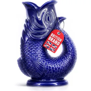 Bubble Jug Wasserkaraffe Keramikkrug in Fischform - 1,5 L, Dunkelblau - Fisch Karaffe mit Gluckergeräusche für lustiges ausgießen von Wasser, Wein & mehr - Bubble Jug Karaffe Fisch - Fischkrug