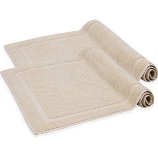 Komfortec Badvorleger Set 2 Teilig, Frottee Duschvorleger, Waschbar Duschmatte & Badteppich, 800 g/m2 &100% Baumwolle, Saugfähig & Schnelltrocknend, 50 x 80 cm, Sand/Beige