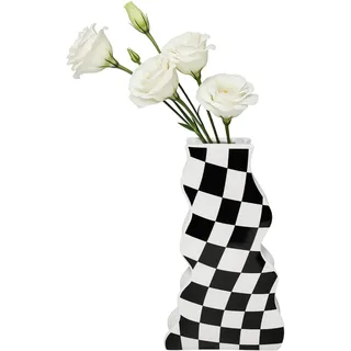 Karierte Vase, Blumenvase Schwarz Weiß, Kleine Deko Vasen Keramik Dekorative Moderne Vasen Geometrische Vase für Tafelaufsätze Wohnzimmer Schlafzimmer Büro Tischdeko Innenbereich (M)