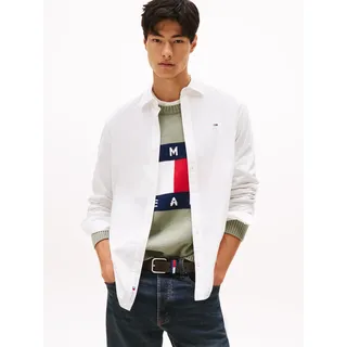 Tommy Hilfiger Langarmhemd TOMMY JEANS "TJM POPLIN", Herren, Gr. M, N-Gr, beige (ecru), Web, Obermaterial: 100% Baumwolle, regular fit, 1-Knopf-Manschette, Hemden, Regular fit, Kentkragen