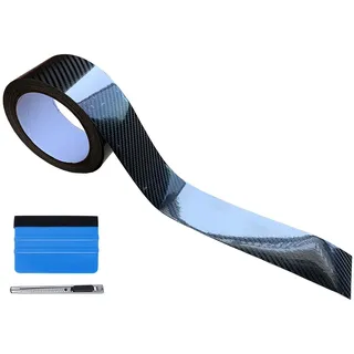 NewL Auto 5D Carbonfolie Glanzschwarz, 5cm x 9m, mit Montagewerkzeug | Glanzschwarz Carbonfolie, selbstklebend, mit Luftkanal, Einstiegsleisten Schutz für Die Meisten Autos wie SUVs und Limousinen