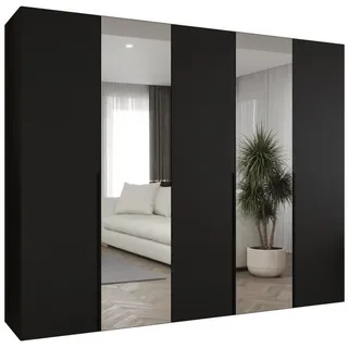 Abiks Möbel Drehtürenschrank 202/250/52 5-türig , Schwarz, Schwarz , Holz , Nachbildung , 9 Fächer , Rechteckig , 250x202x52 cm , Schlafzimmer, Kleiderschränke, Drehtürenschränke