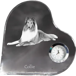 Langhaarcollie, Langhaariger Schottischer Schaferhund - Kristalluhr mit einem Hundebild, Herzregal-Uhr, personalisierte Standuhr der Marke Art-Dog - Transparent