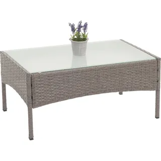 Poly-Rattan Gartentisch Halden, Beistelltisch Tisch mit Glasplatte grau - Grau