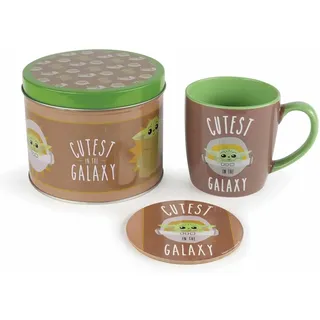 Star Wars: The Mandalorian Geschenkset mit Tasse, Untersetzer und Blechdose (Cutest In The Galaxy Design) 325ml Keramikbecher - Offizielles Lizenzprodukt, Rose