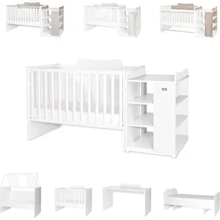 Lorelli Babybett Multi, Jugendbett, Schreibtisch, Wickeltisch, mehrfach umbaubar weiß - Weiß