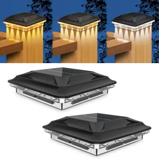 SenluKit 2 Stück Solar Pfostenleuchte, Verbesserte 3 Modi 16 LED Pfostenkappe Solar, Wasserfest Solarlampe für 9x9 10x10 cm Holz/Vinyl Pfosten Garten Terrasse Zaun(Warmweiß Kaltweiß Neutralweiß)