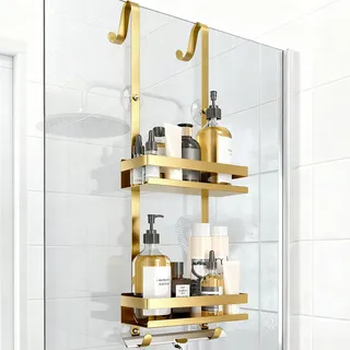 Duschablage ohne Bohren Badezimmer Organizer, Badregal Duschregal ohne Bohren, Duschablage zum Hängen für Glasduschtüren, Duschregal zum Hängen Shampoo Halterung für Dusche, rostfrei Badezimmer Regal