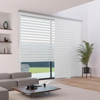 madecostore Doppelrollo mit Aufrollmechanismus, Jacquard-Stoff, Weiß, 154 x 250 cm – Befestigung mit Bohren – Kette verchromt