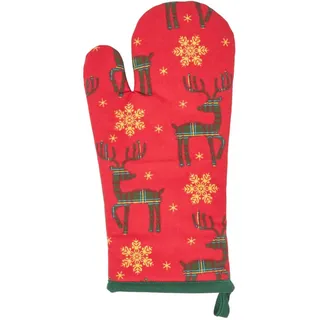 Homescapes Weihnachts-Ofenhandschuh Rentier, 18/32 cm , Rot , Textil , Tiere , 18x32 cm , Oeko-Tex® Standard 100 , Heimtextilien, Geschirrtücher & Schürzen, Topflappen & Kochhandschuhe
