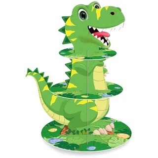 MORAINJAY 3-stöckiger Cupcake Ständer Dinosaurier, Papp Tortenständer für Muffins, Dessert Etagere, Dinosaurier Party Tischdeko, Kuchenständer für Kindergeburtstag Feier
