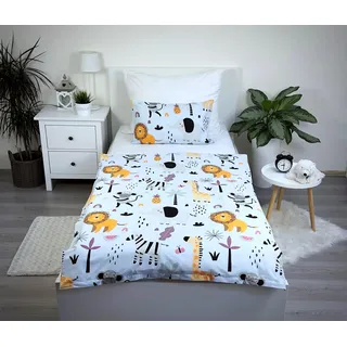 Theonoi Kinderbettwäsche 100x135 Kinder Baby Kleinkind Bettwäsche-Set: Bettbezug 100x 135 cm & 40 x 60 cm Kopfkissenbezug, 100% Baumwolle, Oeko-Tex, für Jungen und Mädchen (Tiere Safari Dschungel)