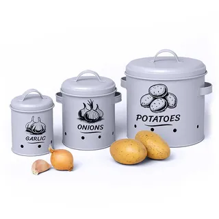 Relaxdays Zwiebeltopf grau 3-teiliges Set